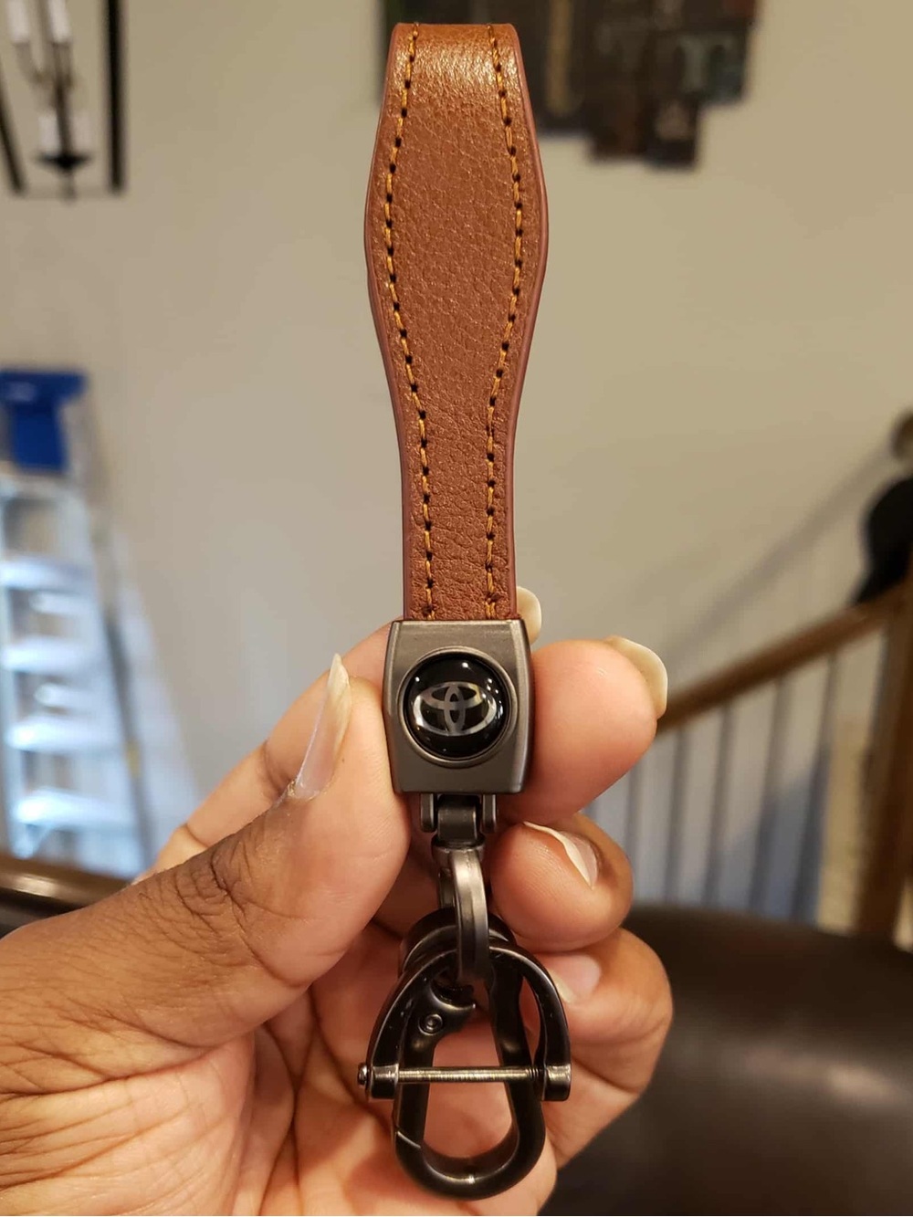 TOYOTA Brown Leather Dark Gray Keychain